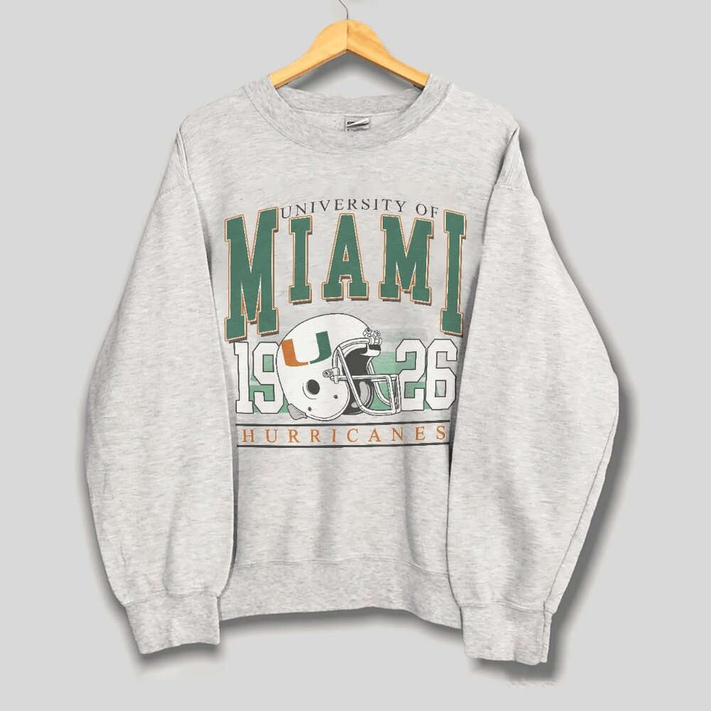 Vintage University of Miami Hurricanes Football Sweatshirt, Retro NCAA Shirt Tee